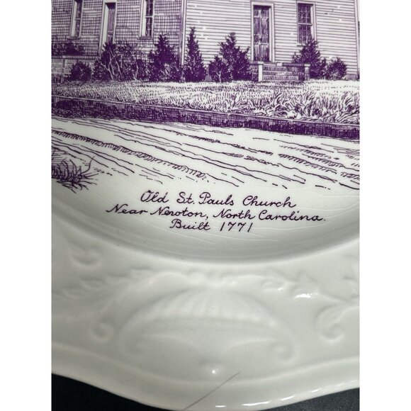 Adam Antique Steubenville St Paul’s Church North Carolina 10” Plate Ivory Violet - Picture 3 of 9